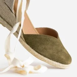 Espadrille Compensée Kaki En Cuir Velours -Univers Chaussure Magasin WWWERM 10385920300 5