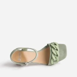 Sandale Vert Sauge En Cuir Velours Avec Maxi-chaîne écrue -Univers Chaussure Magasin WWWERM 10386330046 4