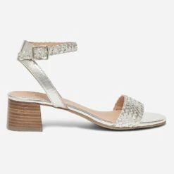 Sandale Dorée En Cuir à Bride Tressée