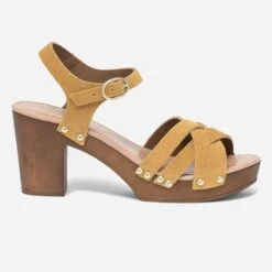 Sandale-sabot TEXTO Jaune En Cuir Velours éco-conçu