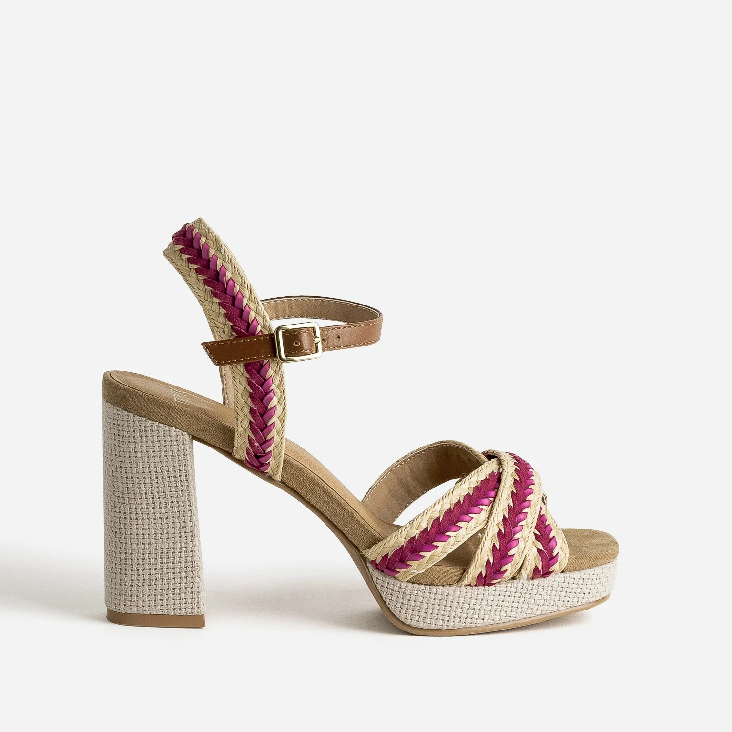 Sandale Plateforme TEXTO Beige Tressée Rouge Et Rose 3 Sandale Plateforme TEXTO Beige Tressée Rouge Et Rose