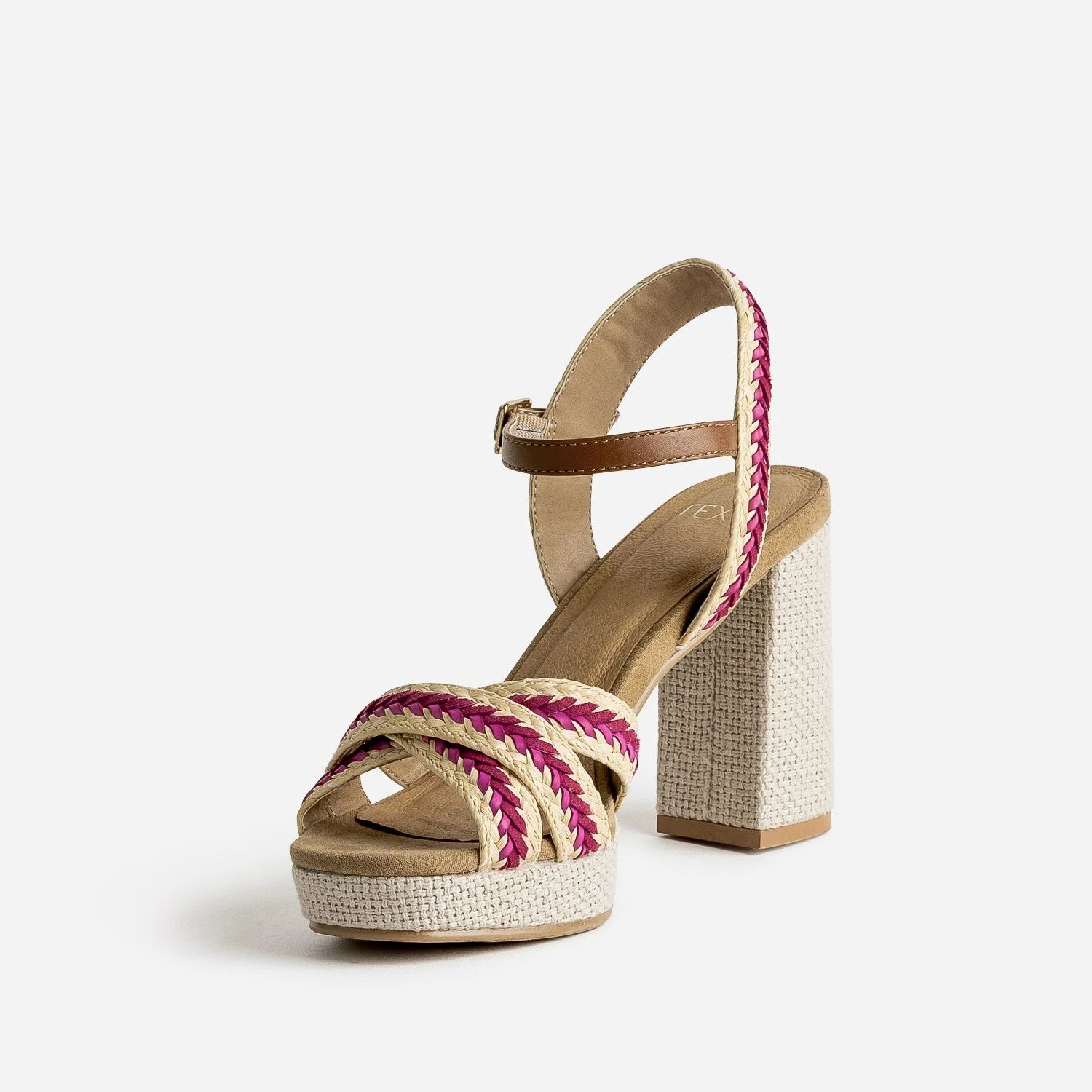 Sandale Plateforme TEXTO Beige Tressée Rouge Et Rose 5 Sandale Plateforme TEXTO Beige Tressée Rouge Et Rose – Image 3