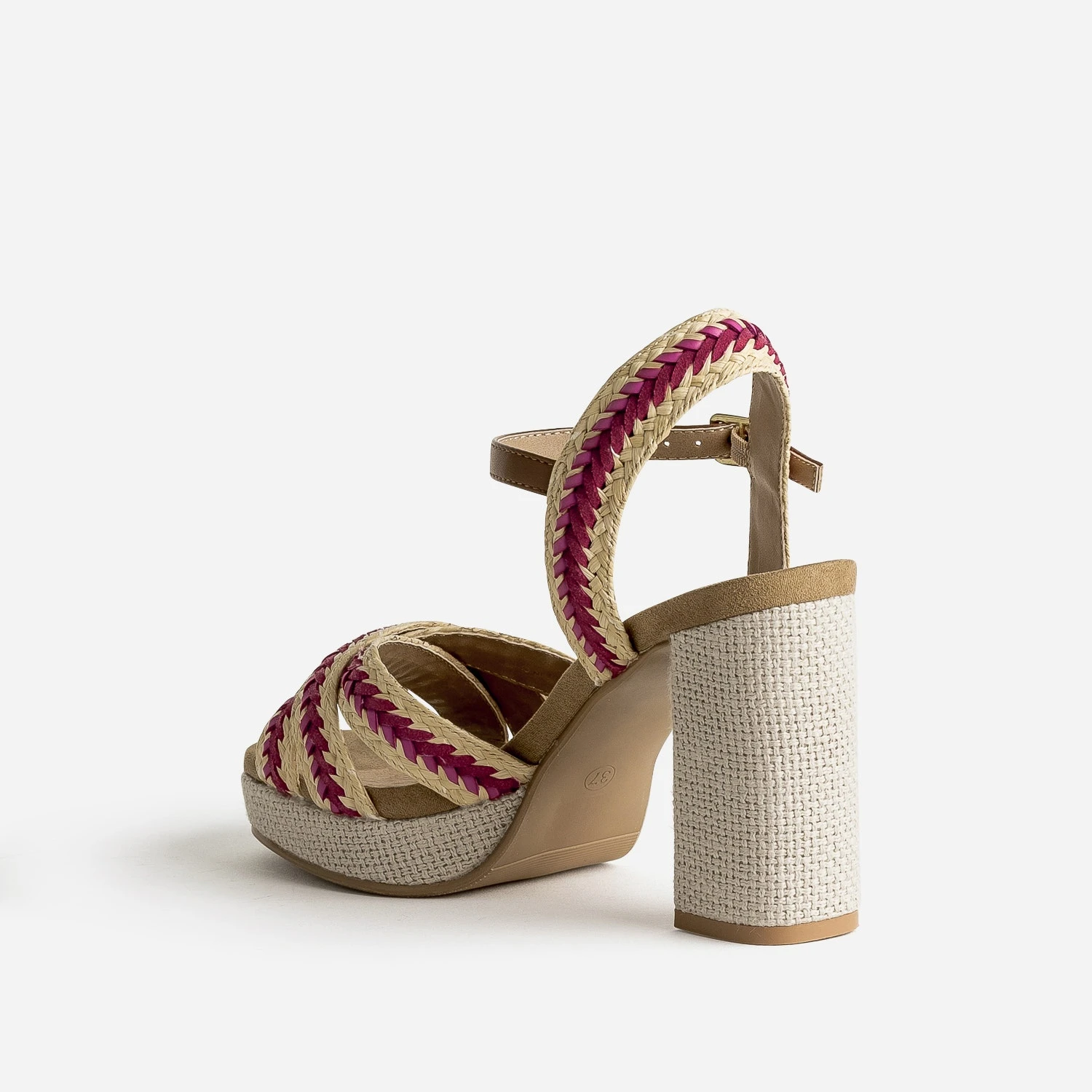 Sandale Plateforme TEXTO Beige Tressée Rouge Et Rose 6 Sandale Plateforme TEXTO Beige Tressée Rouge Et Rose – Image 4