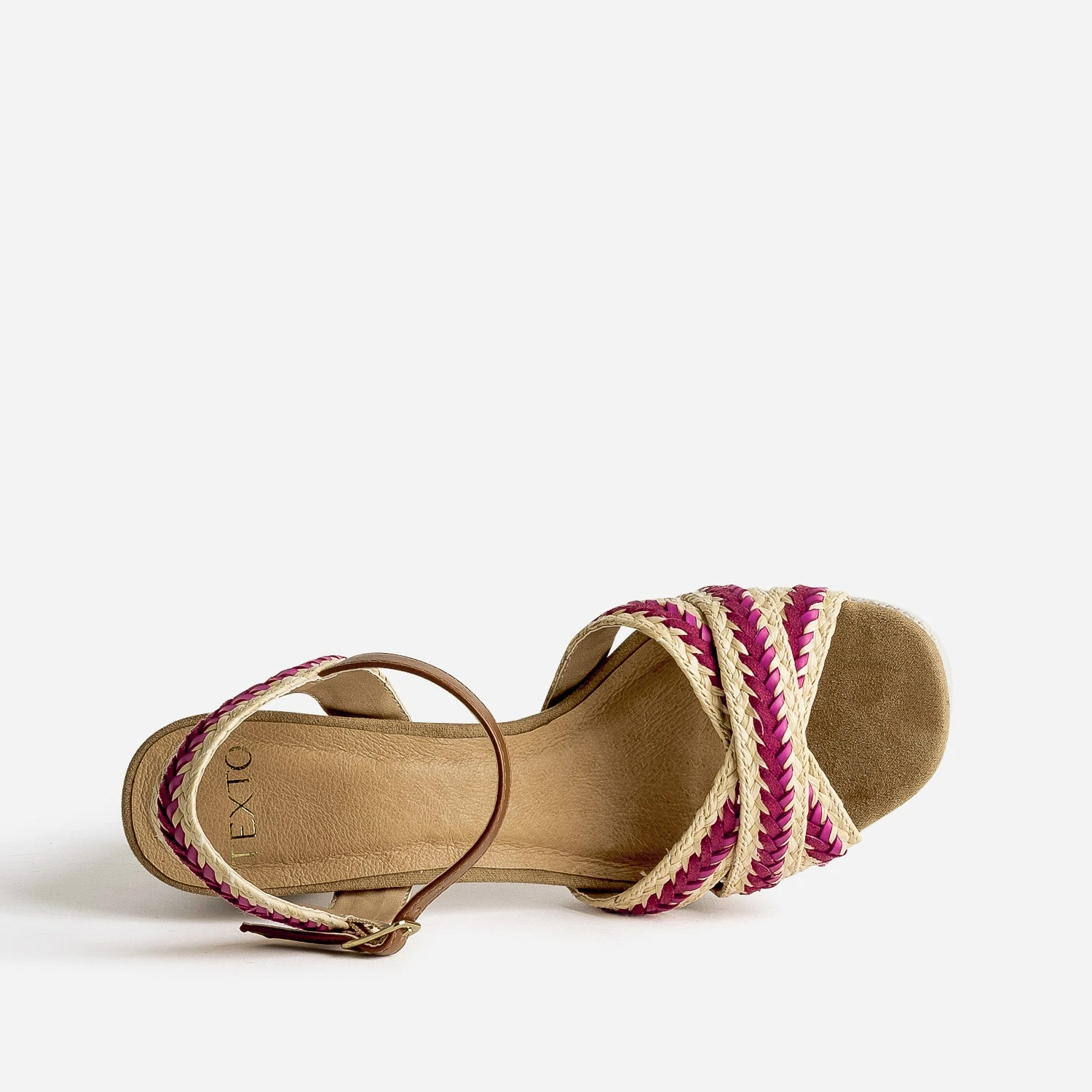 Sandale Plateforme TEXTO Beige Tressée Rouge Et Rose 7 Sandale Plateforme TEXTO Beige Tressée Rouge Et Rose – Image 5