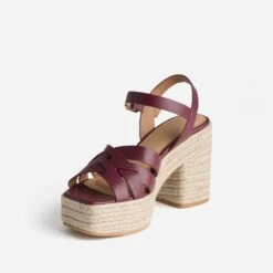 Sandale TEXTO Prune En Cuir Talon Corde -Univers Chaussure Magasin WWWERM 10386420044 2