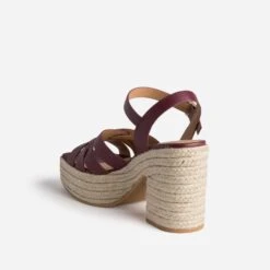 Sandale TEXTO Prune En Cuir Talon Corde -Univers Chaussure Magasin WWWERM 10386420044 3