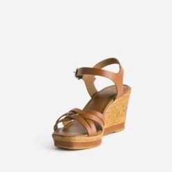 Sandale Compensée Camel En Cuir -Univers Chaussure Magasin WWWERM 10386420045 2