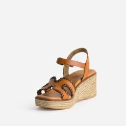 Sandale Compensée Cognac Cuir Tressé Marron -Univers Chaussure Magasin WWWERM 10386420051 2