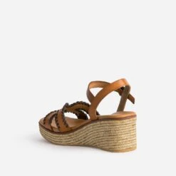 Sandale Compensée Cognac Cuir Tressé Marron -Univers Chaussure Magasin WWWERM 10386420051 3