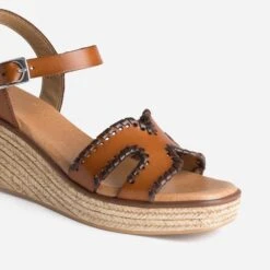 Sandale Compensée Cognac Cuir Tressé Marron -Univers Chaussure Magasin WWWERM 10386420051 5