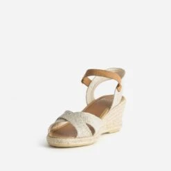 Sandale Compensée Beige Pailleté Or -Univers Chaussure Magasin WWWERM 10386420300 2