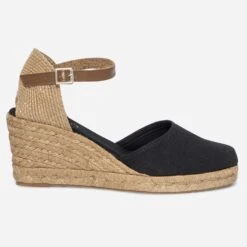Espadrille Compensée Noire En Toile