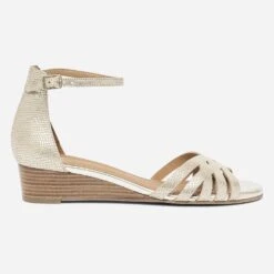 Sandale Compensée ERAM FLEX Dorée En Cuir Embossé