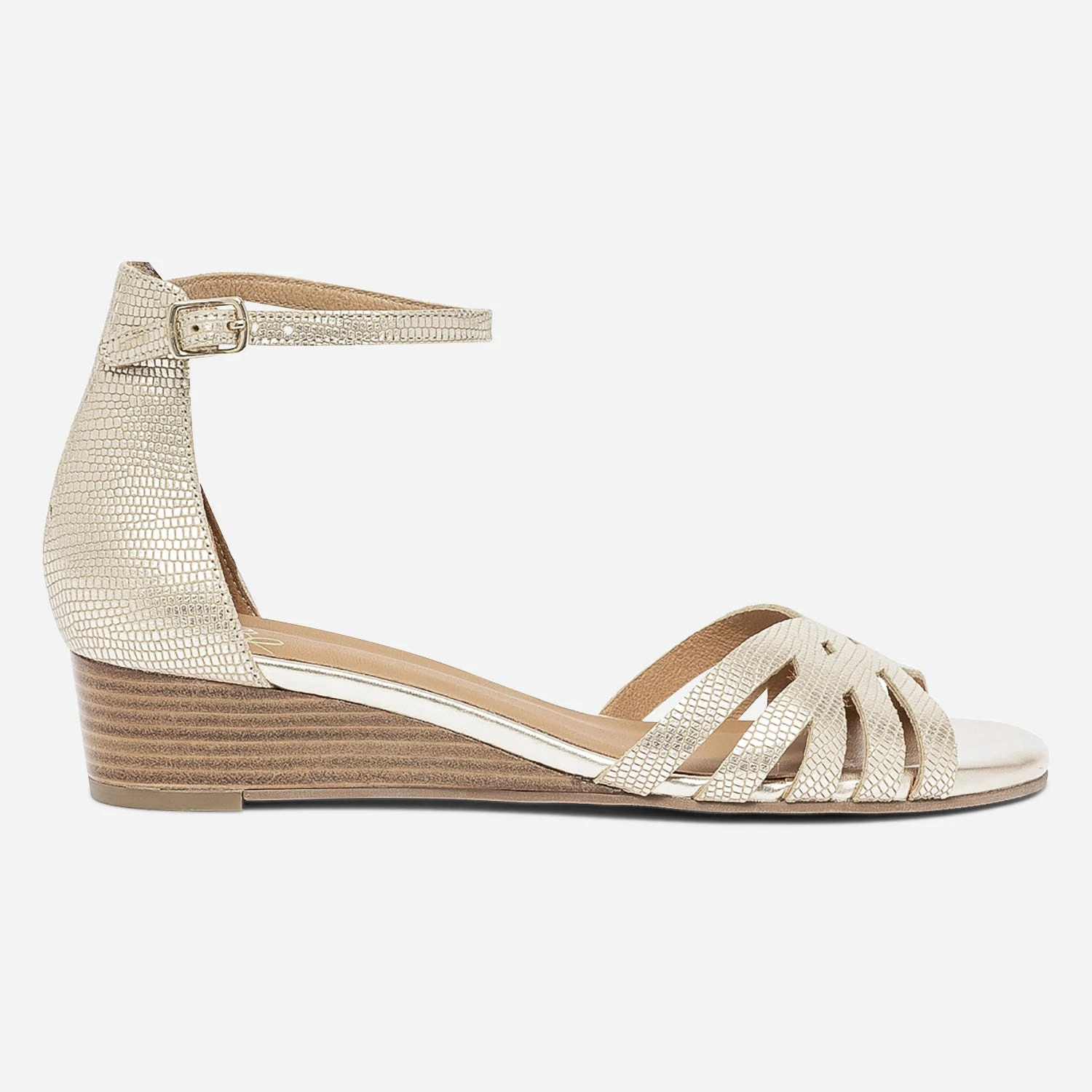 Sandale Compensée ERAM FLEX Dorée En Cuir Embossé 3 Sandale Compensée ERAM FLEX Dorée En Cuir Embossé