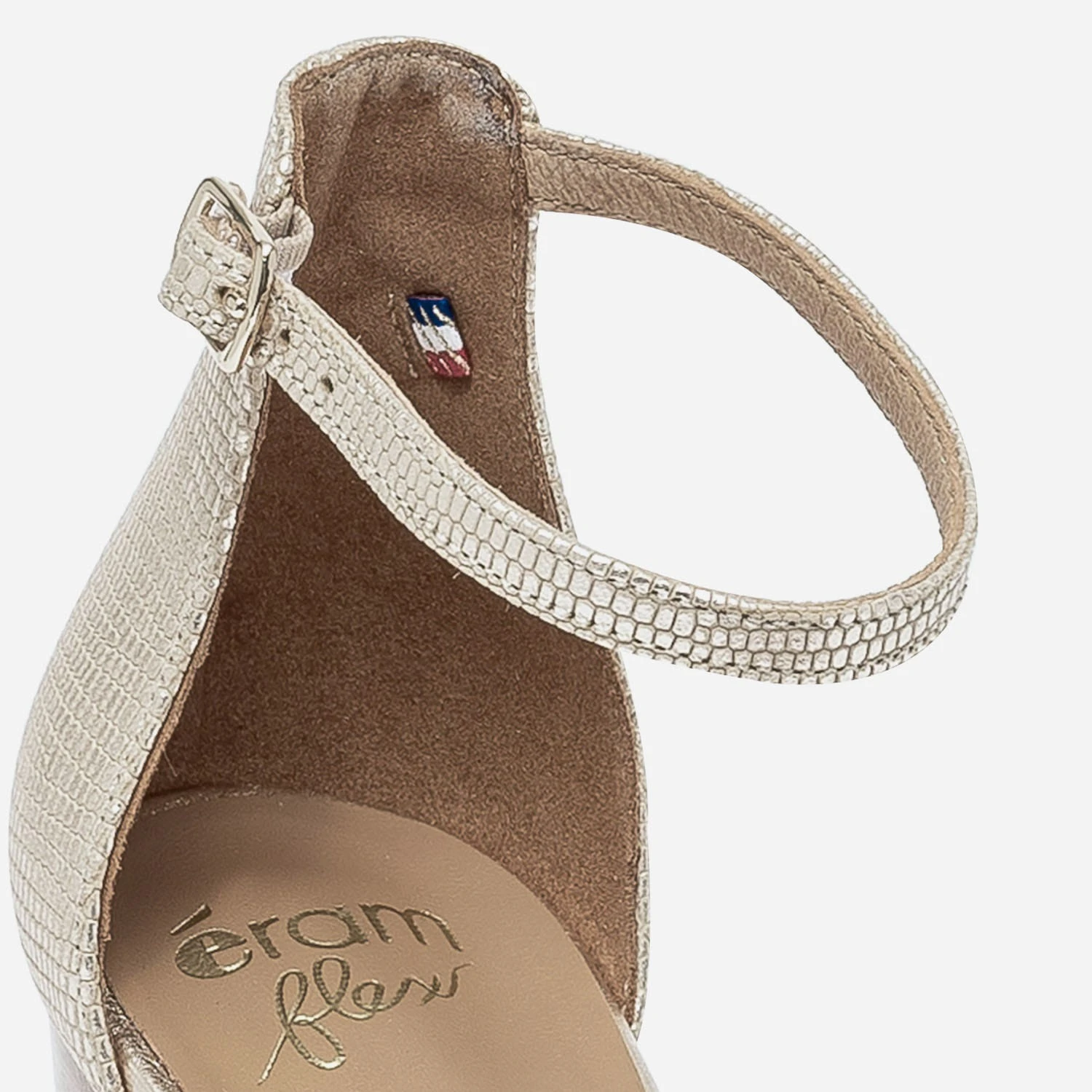 Sandale Compensée ERAM FLEX Dorée En Cuir Embossé 9 Sandale Compensée ERAM FLEX Dorée En Cuir Embossé – Image 7