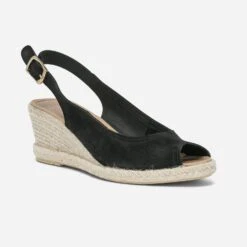 Sandale Compensée Noire En Cuir Velours -Univers Chaussure Magasin WWWERM 10386420608 1