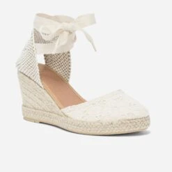 Espadrille Compensée écrue En Toile Avec Broderie Anglaise -Univers Chaussure Magasin WWWERM 10386420609 1