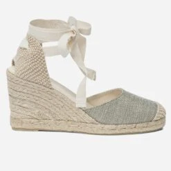 Espadrille Compensée Vert Sauge Pailleté En Toile