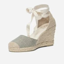 Espadrille Compensée Vert Sauge Pailleté En Toile -Univers Chaussure Magasin WWWERM 10386420612 2
