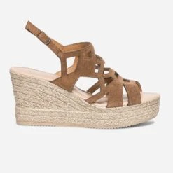 Sandale Compensée TEXTO Marron En Cuir Velours