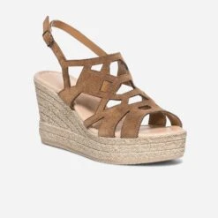 Sandale Compensée TEXTO Marron En Cuir Velours -Univers Chaussure Magasin WWWERM 10386420613 1