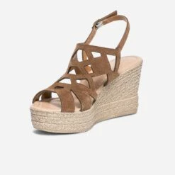 Sandale Compensée TEXTO Marron En Cuir Velours -Univers Chaussure Magasin WWWERM 10386420613 2