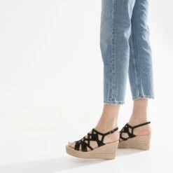 Sandale Compensée TEXTO Noire En Cuir Velours 9 Sandale Compensée TEXTO Noire En Cuir Velours -Univers Chaussure Magasin WWWERM 10386420614 10