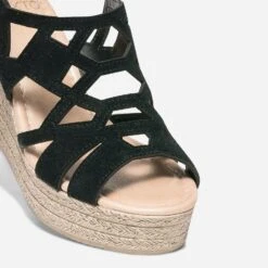 Sandale Compensée TEXTO Noire En Cuir Velours 13 Sandale Compensée TEXTO Noire En Cuir Velours -Univers Chaussure Magasin WWWERM 10386420614 4