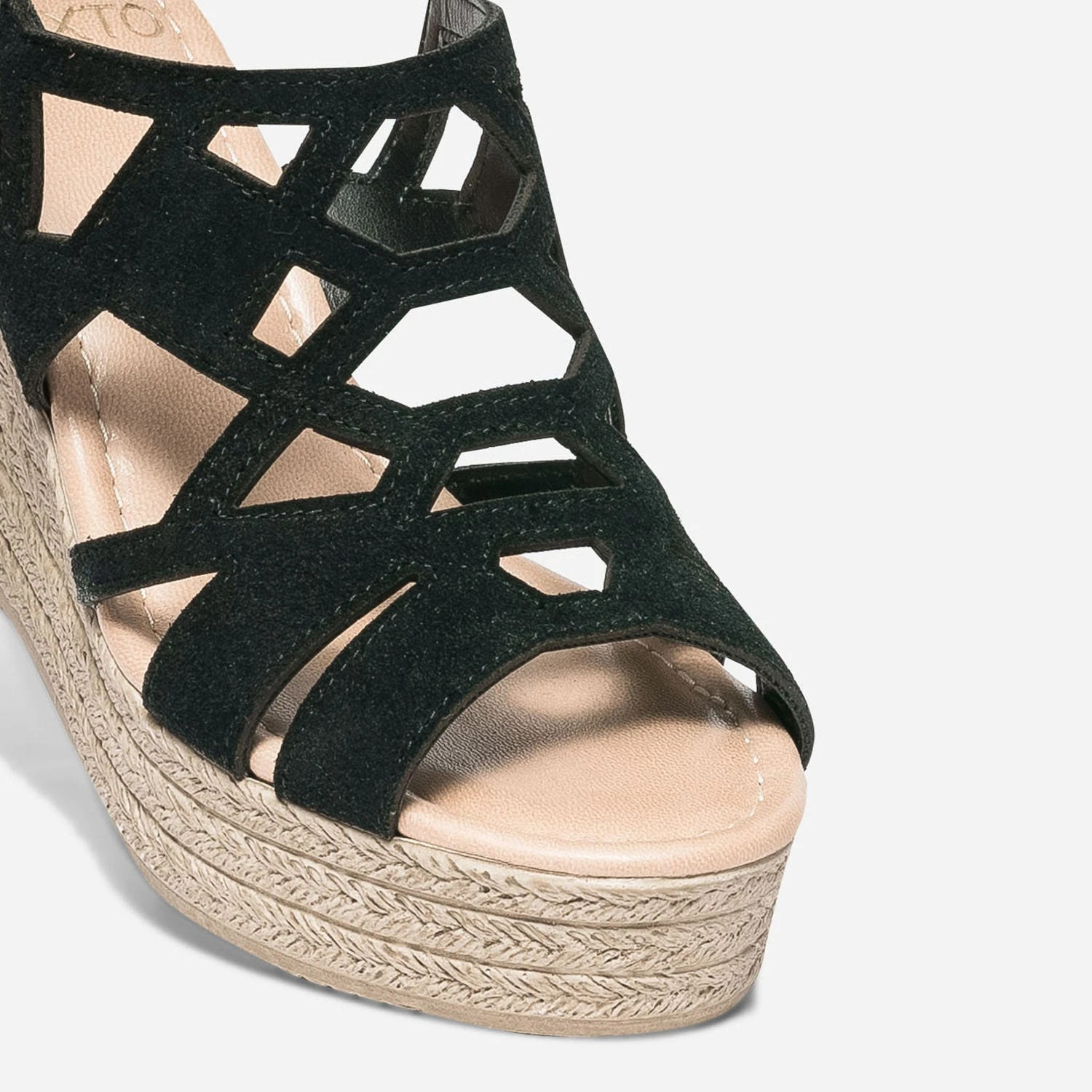 Sandale Compensée TEXTO Noire En Cuir Velours 8 Sandale Compensée TEXTO Noire En Cuir Velours – Image 6