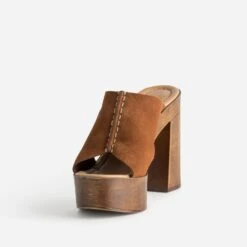 Mule à Plateforme TEXTO Cognac En Cuir Velours -Univers Chaussure Magasin WWWERM 10386550168 2