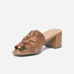 Mule à Talon Cognac En Cuir Embossé Croco -Univers Chaussure Magasin WWWERM 10386550172 2