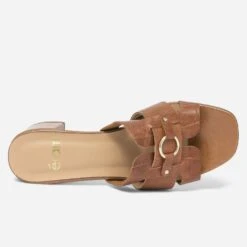 Mule à Talon Cognac En Cuir Embossé Croco -Univers Chaussure Magasin WWWERM 10386550172 3