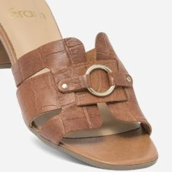 Mule à Talon Cognac En Cuir Embossé Croco -Univers Chaussure Magasin WWWERM 10386550172 4
