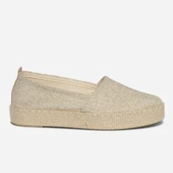 Espadrille Beige Pailleté Or En Toile